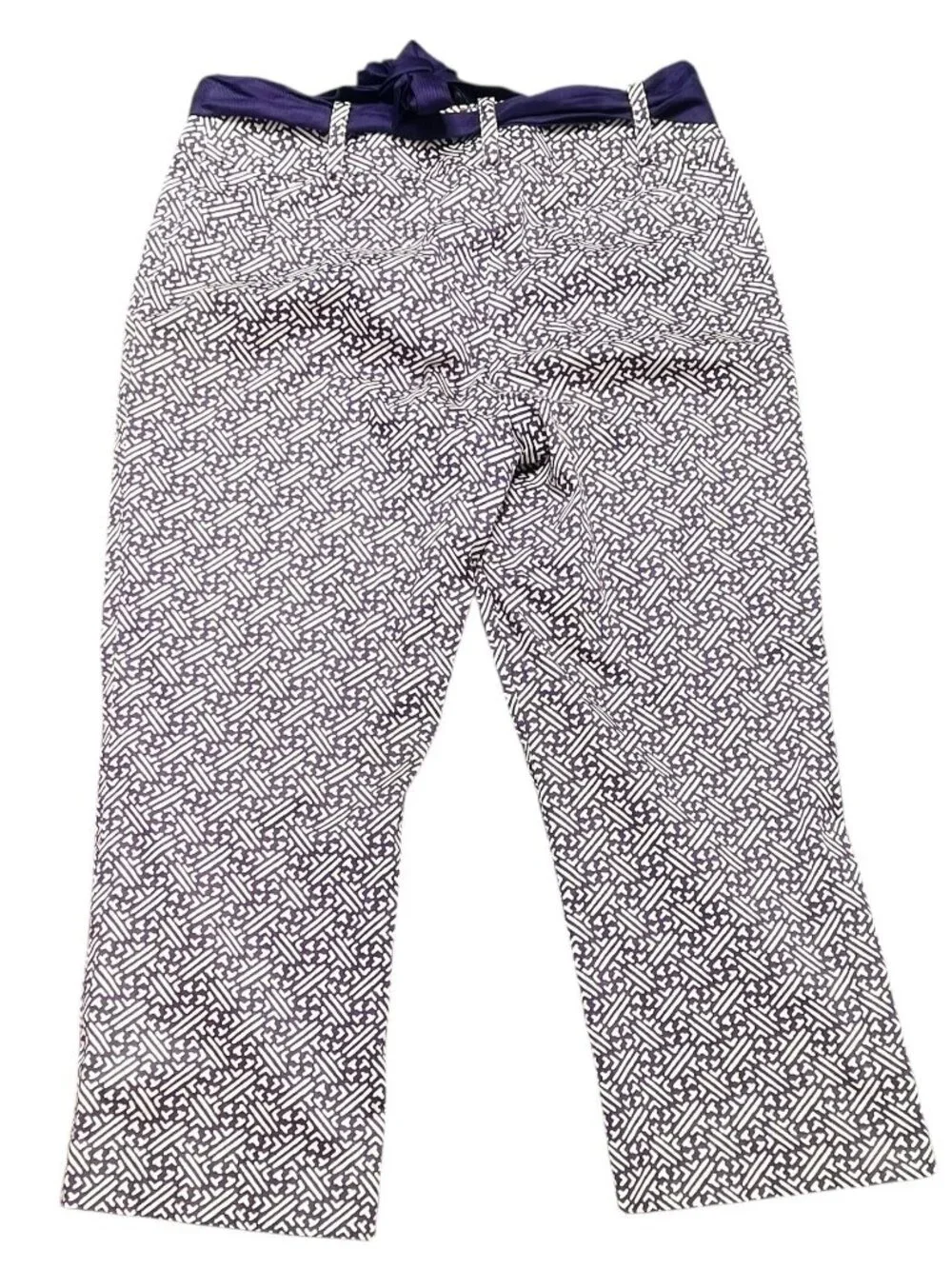 Talbots Pants Womens Size 10 Purple White Geometric Print with Belt Career Wear - Picture 4 of 4